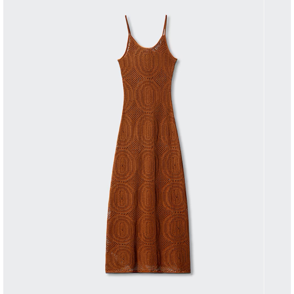 Mango Brown Knit Maxi Dress Bodycon Openwork Vacation NWT - Picture 16 of 16